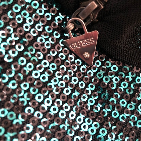 GUESS Teal Sparkly Sequin Mini Dress Sleeveless - Picture 6 of 6